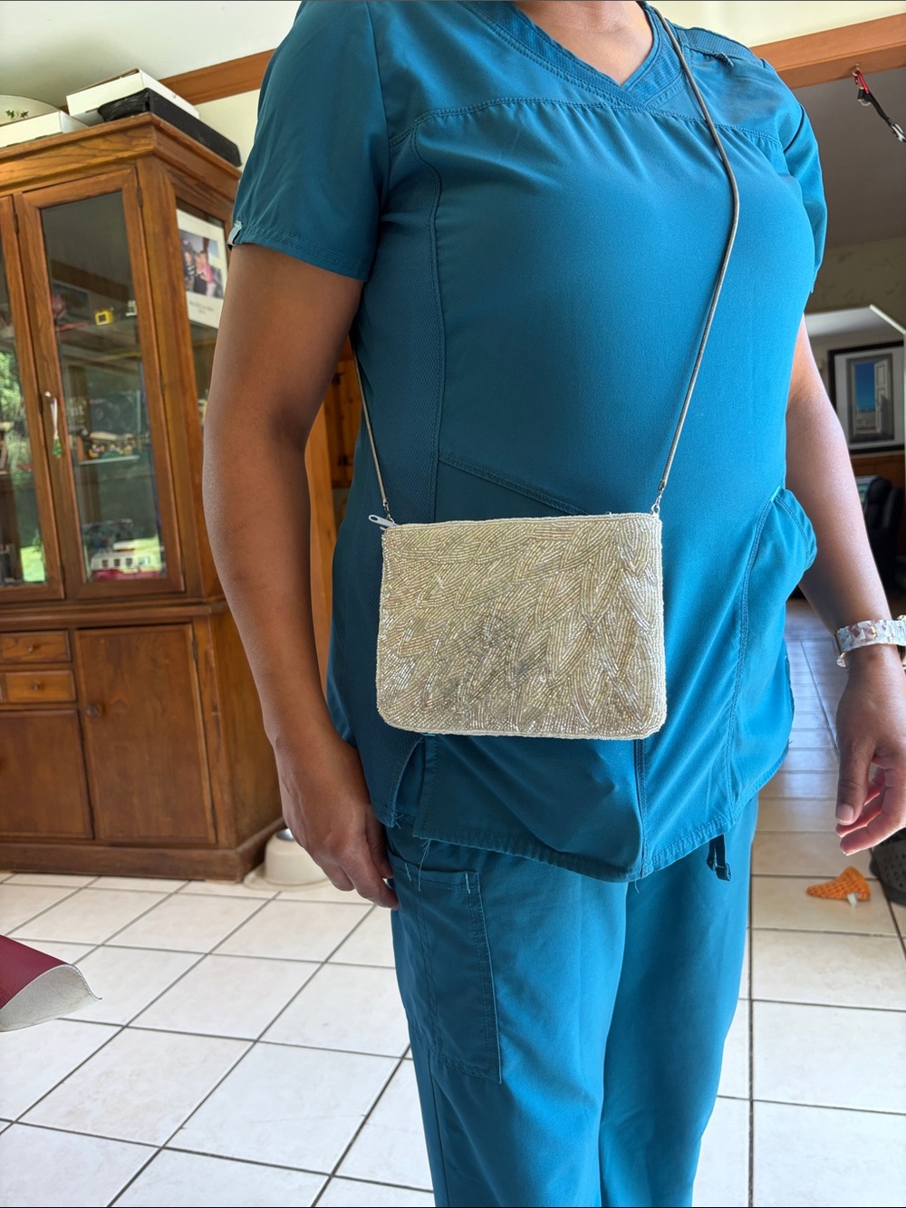 La Regale Silver Beaded Crossbody Bag